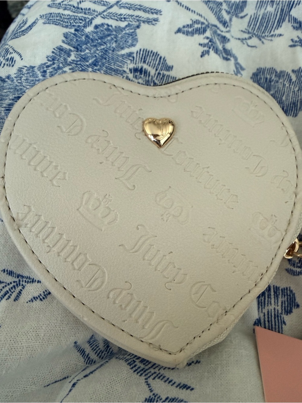 Juicy Couture Cream Heart Coin Pouch with Gold Heart Charm